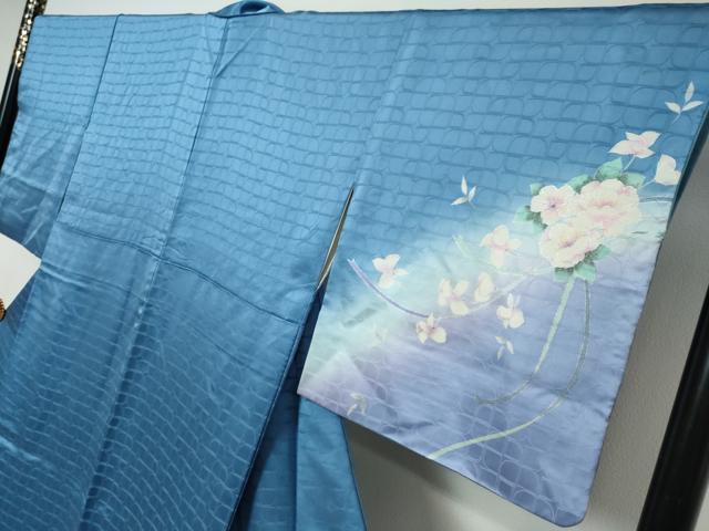 平和屋着物●訪問着 熨斗草花文 暈し染め 銀彩 正絹 逸品 DABI9185ud
