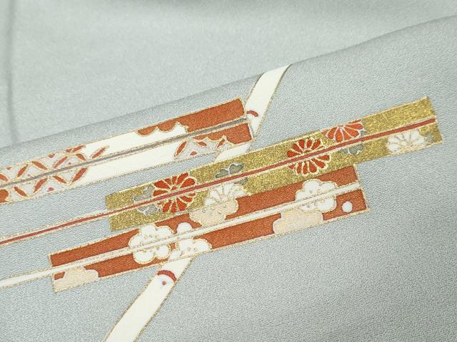 平和屋着物●訪問着 駒刺繍 熨斗扇面草花文 金彩 正絹 逸品 DABI9195ud