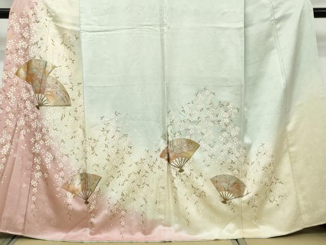 平和屋着物●訪問着 扇面草花文 暈し染め 金彩 松坂屋扱い 正絹 逸品 DABI9199ud
