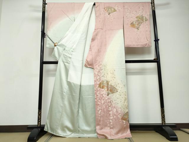 平和屋着物●訪問着 扇面草花文 暈し染め 金彩 松坂屋扱い 正絹 逸品 DABI9199ud