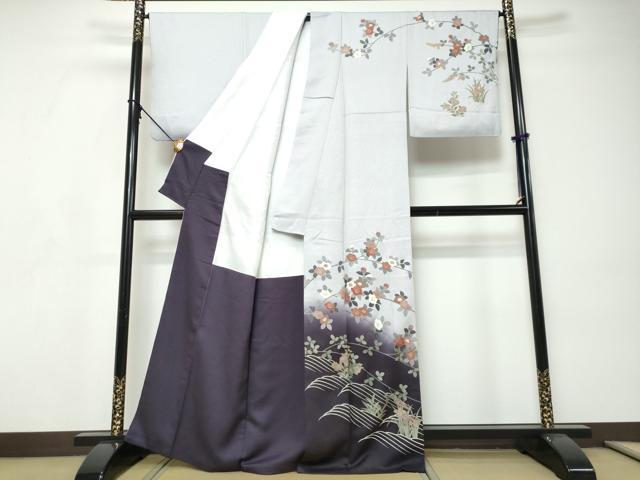 平和屋着物●訪問着 枝花文 暈し染め 金彩 正絹 逸品 DABI9207ud