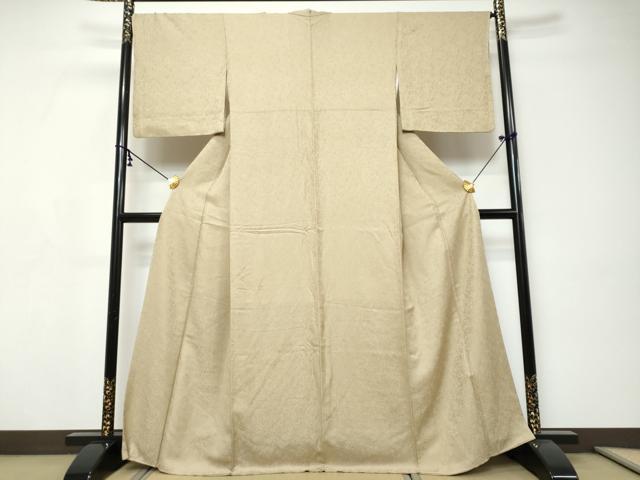平和屋着物●上質な色無地 南天地紋 白橡色 正絹 逸品 未使用 DABI9215ud