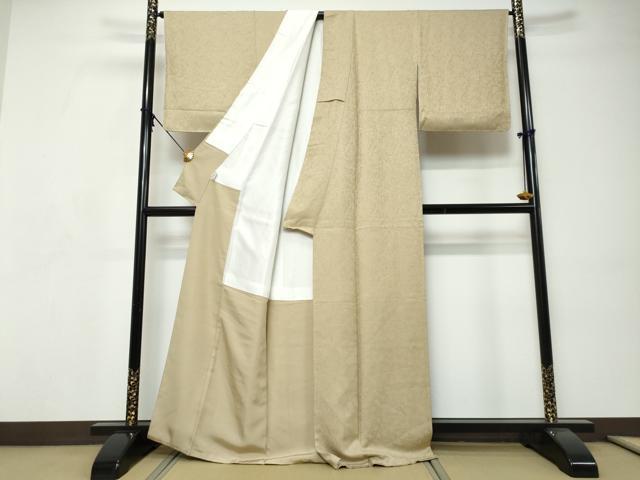 平和屋着物●上質な色無地 南天地紋 白橡色 正絹 逸品 未使用 DABI9215ud