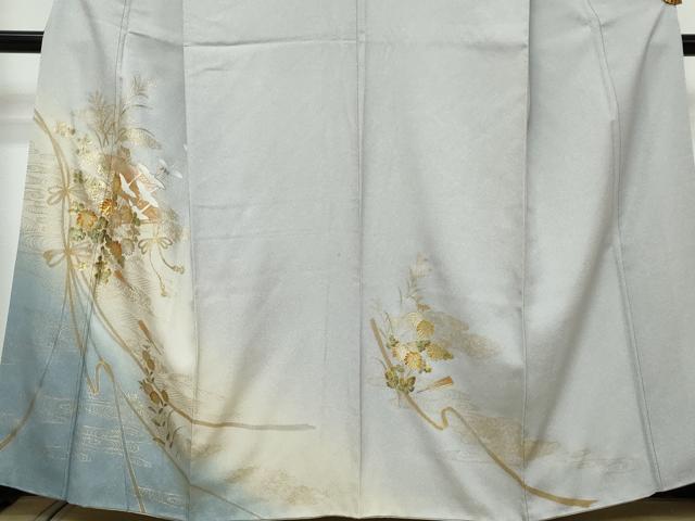 平和屋着物●訪問着 駒刺繍 飛鶴草花文 暈し染め 金彩 正絹 逸品 DABI9217ud