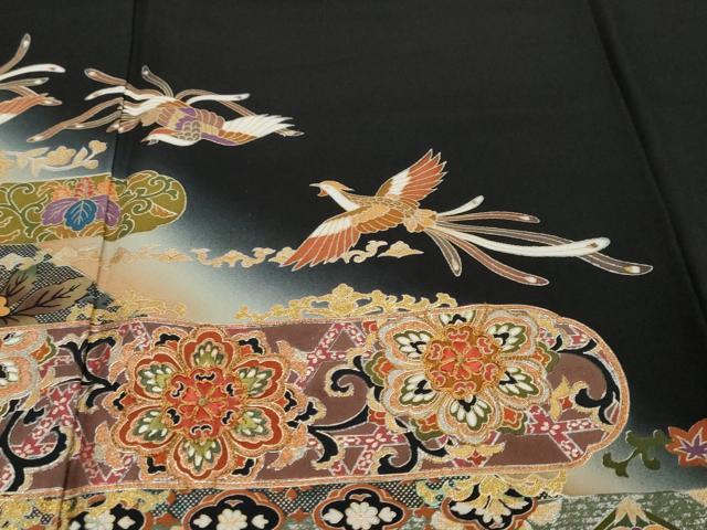平和屋着物●豪華黒留袖 作家物 駒刺繍 エ霞鳳凰草花文 暈し染め 金銀彩 正絹 逸品 DABI9229ud