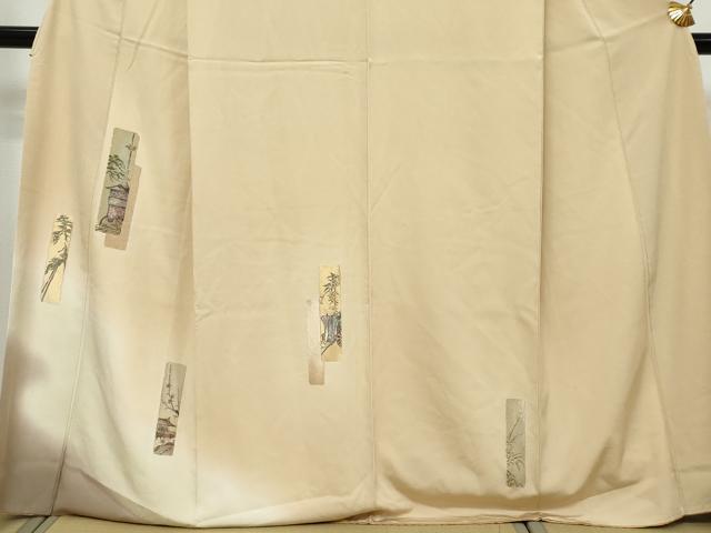 平和屋着物●訪問着 寿光織 短冊風景花文 暈し染め 金糸 正絹 逸品 DABI9230ud