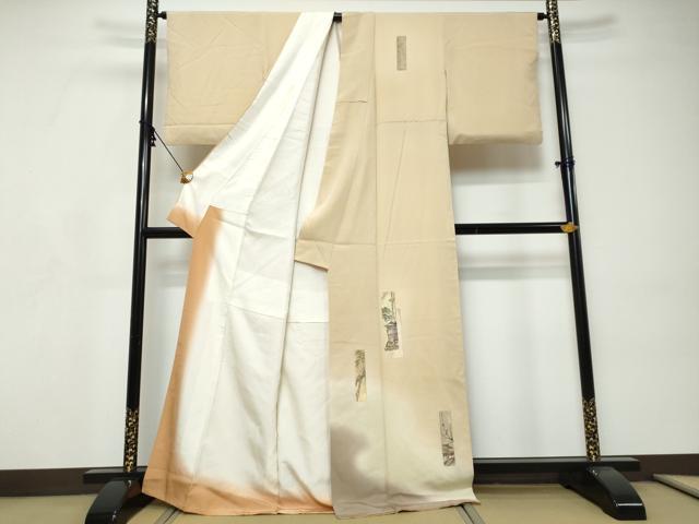 平和屋着物●訪問着 寿光織 短冊風景花文 暈し染め 金糸 正絹 逸品 DABI9230ud