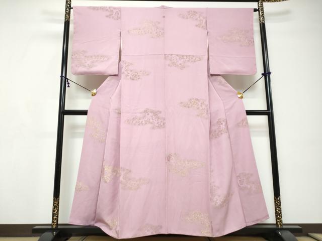 平和屋着物●上質な小紋 寿光織 洋花文 金糸 正絹 逸品 DABI9238ud