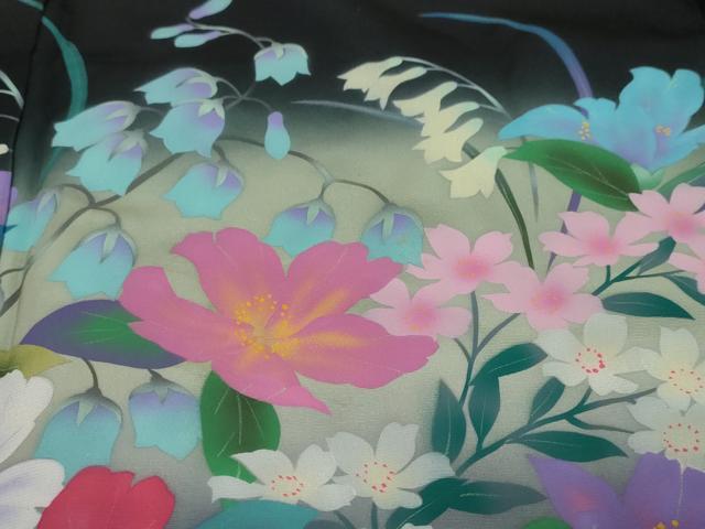 平和屋着物●豪華黒留袖 作家物 草花文 暈し染め 正絹 逸品 DABI9243ud
