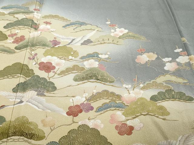 平和屋着物●豪華色留袖 友禅 作家物 浜松群鶴花文 暈し染め 正絹 逸品 DABI9260ud