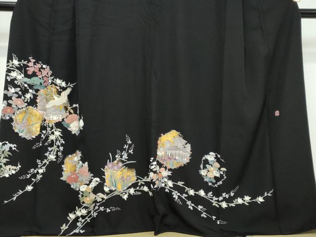 平和屋着物●豪華黒留袖 作家物 飛鶴風景花文 金彩 正絹 逸品 DABI9274ud