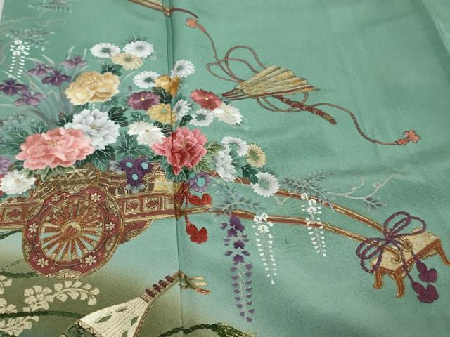 平和屋着物●訪問着 刺繍 花車文 百人一首 暈し染め 金彩 正絹 逸品 未使用 DABI9279ud