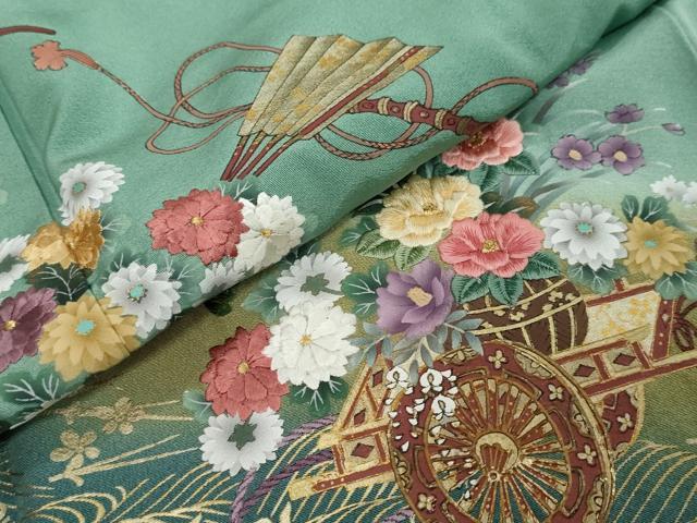 平和屋着物●訪問着 刺繍 花車文 百人一首 暈し染め 金彩 正絹 逸品 未使用 DABI9279ud