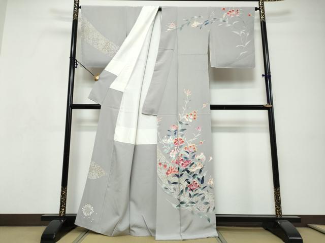 平和屋着物●本加賀友禅作家 三浦江子 訪問着 草花文 正絹 逸品 DABI9288ud
