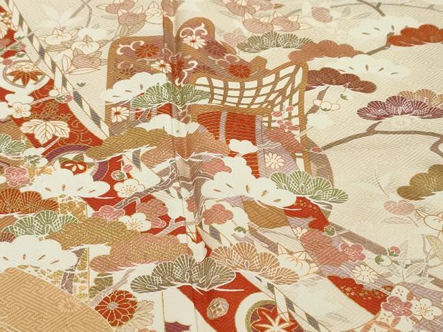 平和屋着物●訪問着 御所車草花文 金彩 ますいわ屋扱い 正絹 逸品 DABI9289ud