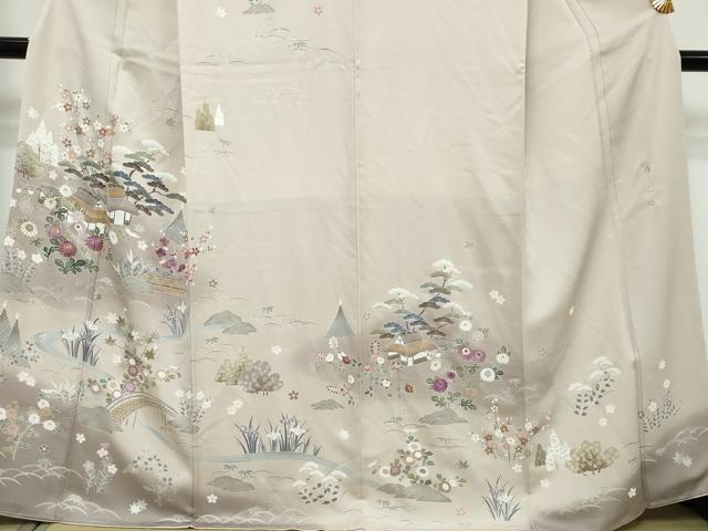 平和屋着物●西陣 京の名門 じゅらく謹製 帝王紫 訪問着 駒刺繍 風景草花文 暈し染め 金彩 正絹 逸品 未使用 DABI9297ud