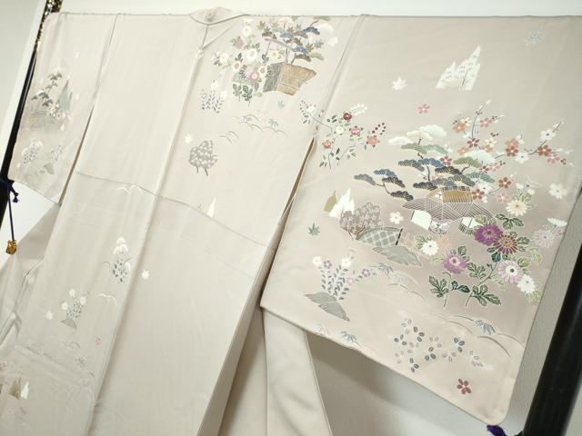 平和屋着物●西陣 京の名門 じゅらく謹製 帝王紫 訪問着 駒刺繍 風景草花文 暈し染め 金彩 正絹 逸品 未使用 DABI9297ud