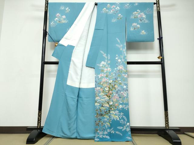 平和屋着物●訪問着 友禅 作家物 草花文 正絹 逸品 DABI9298ud