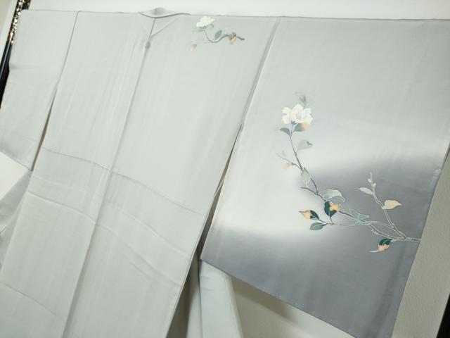 平和屋着物●京加賀友禅 百貫達雄 訪問着 枝花文 暈し染め 正絹 逸品 未使用 DABI9302ud