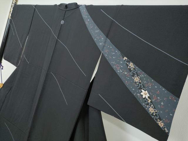 平和屋着物●訪問着 作家物 更紗花唐草文 黒地 金彩 鈴乃屋扱い 正絹 逸品 DABI9303ud