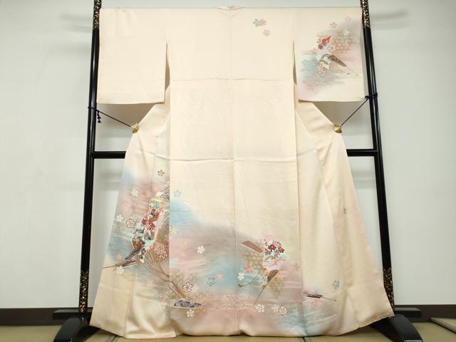 平和屋着物●世界的ファッションデザイナー 山本寛斎 kansaiブランド 訪問着 扇面花鳥文 暈し染め 金彩 鈴乃屋扱い 正絹 逸品 DABI9304ud