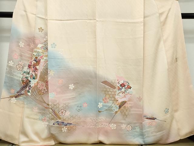 平和屋着物●世界的ファッションデザイナー 山本寛斎 kansaiブランド 訪問着 扇面花鳥文 暈し染め 金彩 鈴乃屋扱い 正絹 逸品 DABI9304ud