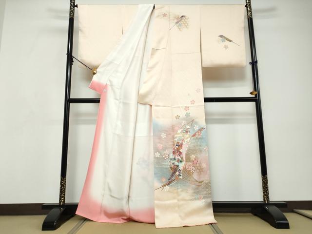 平和屋着物●世界的ファッションデザイナー 山本寛斎 kansaiブランド 訪問着 扇面花鳥文 暈し染め 金彩 鈴乃屋扱い 正絹 逸品 DABI9304ud