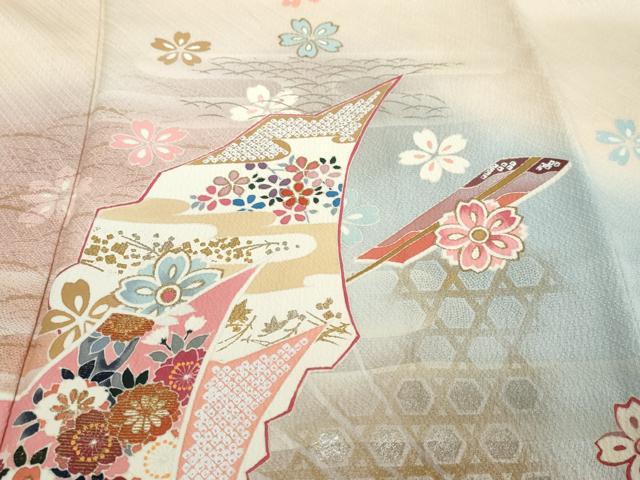 平和屋着物●世界的ファッションデザイナー 山本寛斎 kansaiブランド 訪問着 扇面花鳥文 暈し染め 金彩 鈴乃屋扱い 正絹 逸品 DABI9304ud