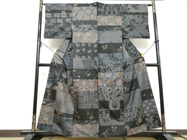 平和屋着物●本場染大島紬 横段草花文 さが美扱い 正絹 逸品 DABI9307ud