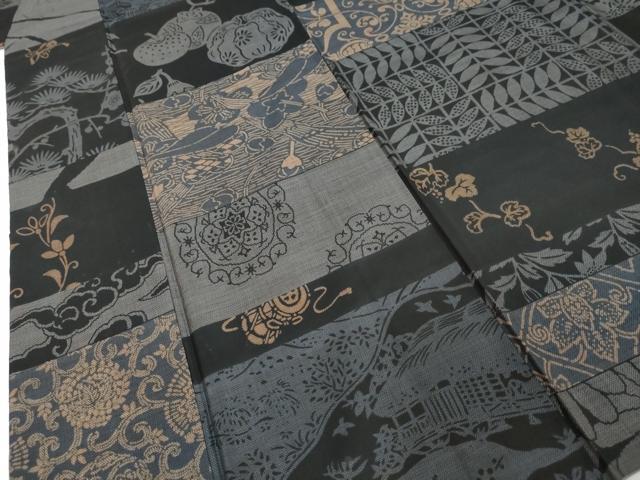 平和屋着物●本場染大島紬 横段草花文 さが美扱い 正絹 逸品 DABI9307ud