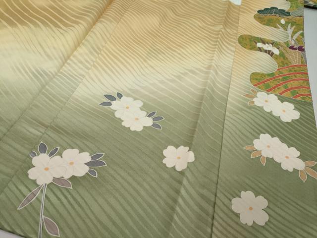 平和屋着物●豪華振袖 駒刺繍 飛鶴御所車草花文 金彩 正絹 逸品 DABI9310ud