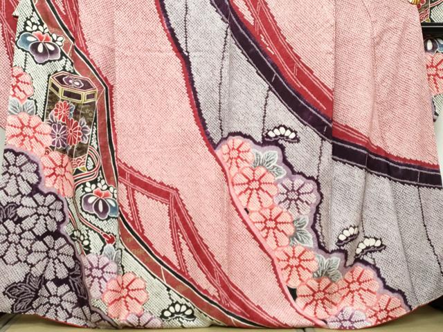 平和屋着物●豪華振袖 総絞り 貝桶草花文 金彩 正絹 逸品 DABI9311ud