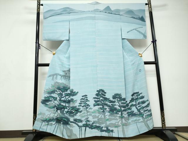 平和屋着物●訪問着 背抜き仕立て 作家物 ろうけつ染め 風景樹林文 正絹 逸品 DABI9314ud