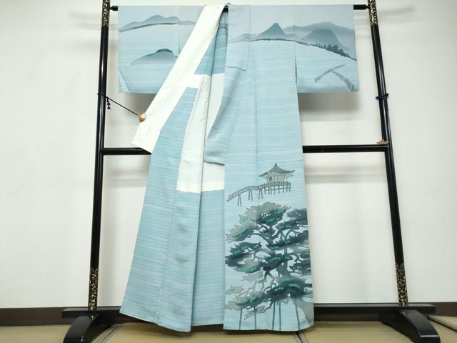 平和屋着物●訪問着 背抜き仕立て 作家物 ろうけつ染め 風景樹林文 正絹 逸品 DABI9314ud