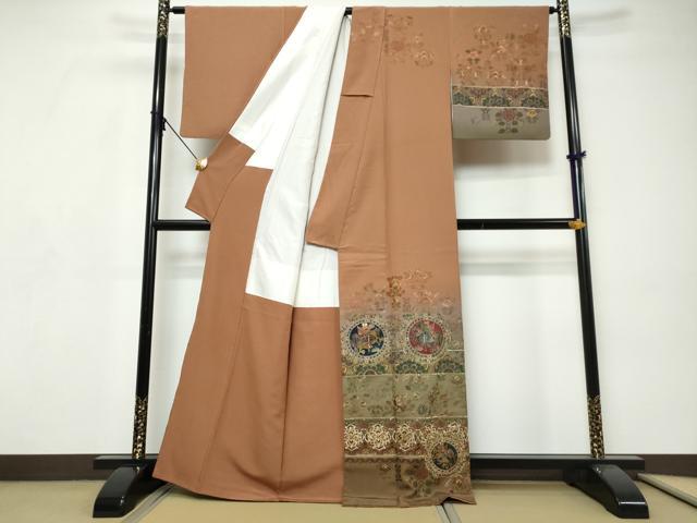 平和屋着物●中国三大刺繍 スワトウ刺繍 汕頭刺繍 総刺繍 訪問着 動物更紗花文 暈し染め 金糸 正絹 逸品 DABI9319ud