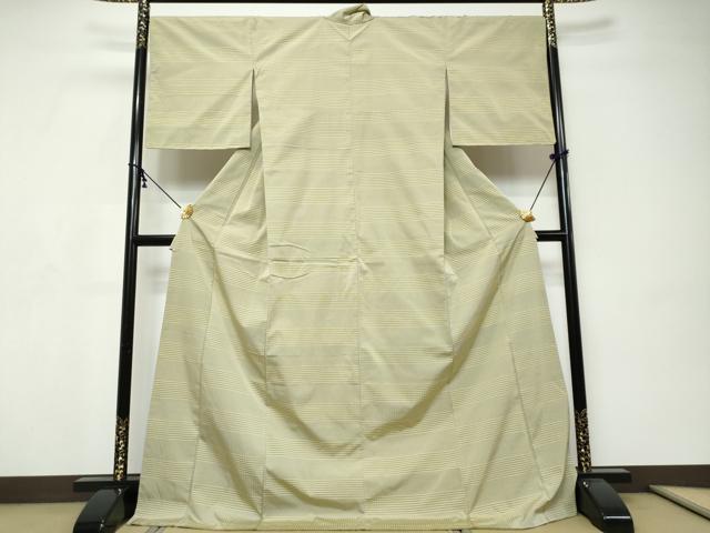 平和屋着物●上質なお召 吉野間道 ロング丈 正絹 逸品 DABI9326ud