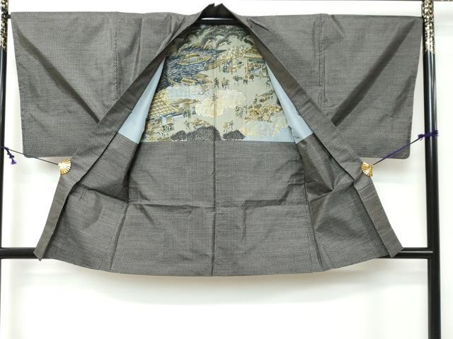 平和屋着物●男性 本場大島紬 アンサンブル 格子文 正絹 逸品 DABI9351ud