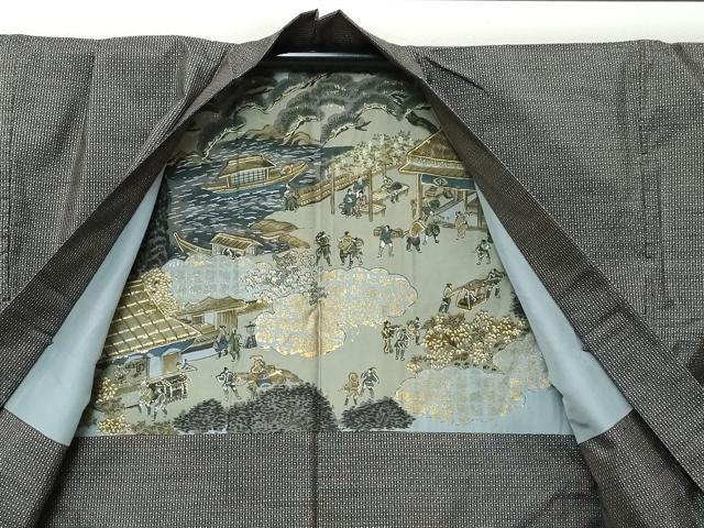 平和屋着物●男性 本場大島紬 アンサンブル 格子文 正絹 逸品 DABI9351ud