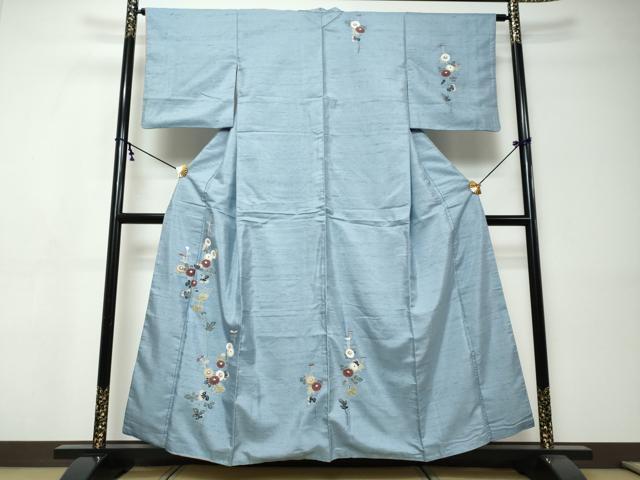 平和屋着物●訪問着 白山紬 友禅 草花文 正絹 逸品 DABI9366ud