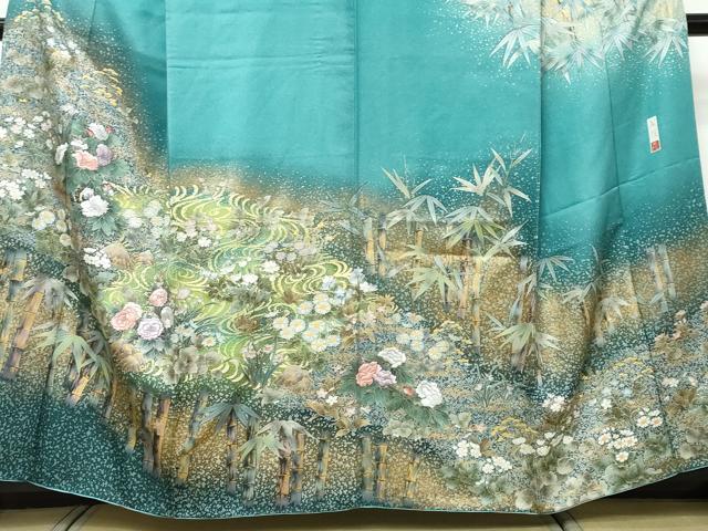 平和屋着物●訪問着 作家物 刺繍 流水草花文 金彩 金通し地 正絹 逸品 DABI9369ud