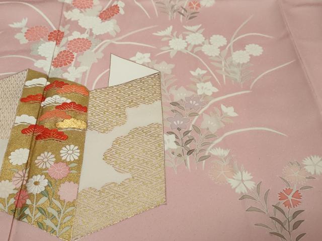 平和屋着物●訪問着 駒刺繍 屏風草花文 金彩 正絹 逸品 DABI9382ud