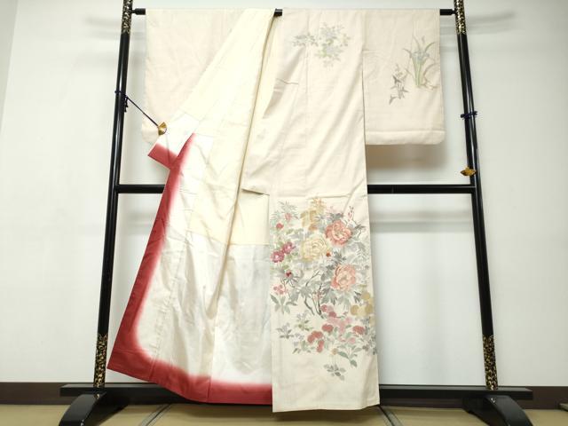 平和屋着物●訪問着 紬地 草花文 正絹 逸品 DABI9386ud