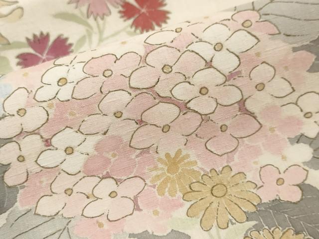 平和屋着物●訪問着 紬地 草花文 正絹 逸品 DABI9386ud