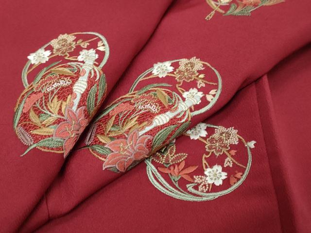 平和屋着物●中国三大刺繍 スワトウ刺繍 汕頭刺繍 総刺繍 振袖 草花丸文 金糸 洗える着物 DABI9389ud