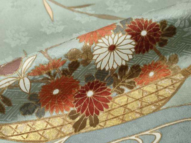 平和屋着物●訪問着 駒刺繍 小舟草花文 金彩 正絹 逸品 DABI9396ud