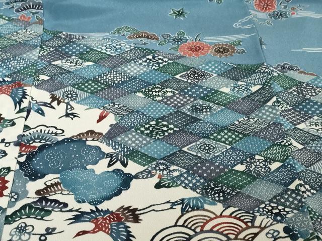 平和屋着物●江戸紅型 五味桂子 訪問着 型染め 扇面飛鶴草花文 正絹 逸品 DABI9398ud