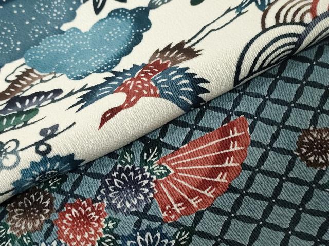 平和屋着物●江戸紅型 五味桂子 訪問着 型染め 扇面飛鶴草花文 正絹 逸品 DABI9398ud