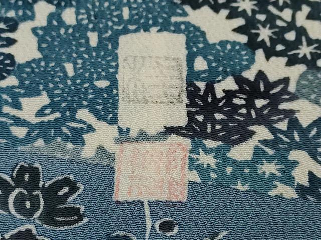 平和屋着物●江戸紅型 五味桂子 訪問着 型染め 扇面飛鶴草花文 正絹 逸品 DABI9398ud