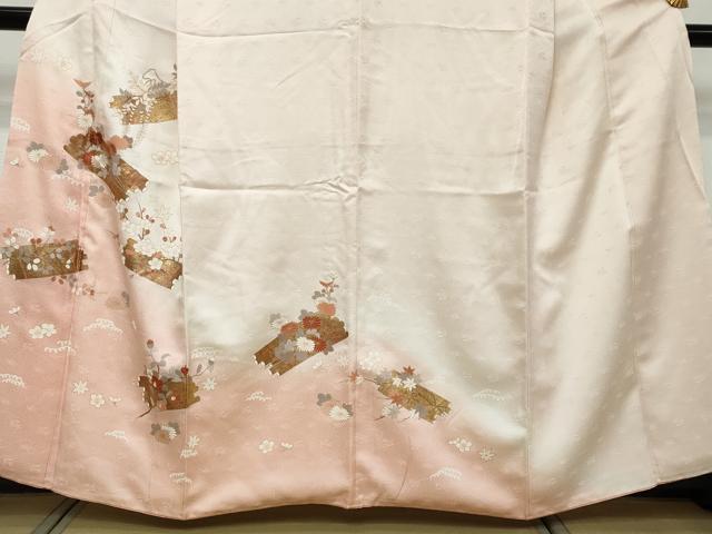 平和屋着物●訪問着 草花筏文 暈し染め 金彩 正絹 逸品 DABI9402ud