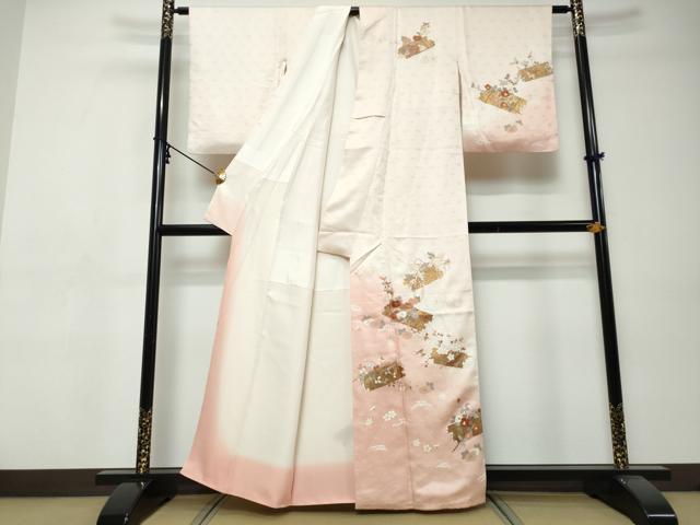 平和屋着物●訪問着 草花筏文 暈し染め 金彩 正絹 逸品 DABI9402ud